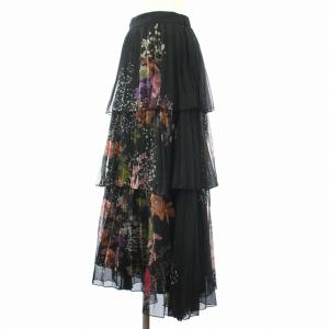 Ameri VINTAGE 23AW UND DARIA TIERED PLEATS SKIRT スカート ロング 花柄 プリーツ S 黒 ブラック 02320990500