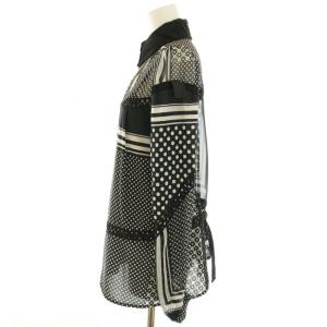 sacai シャツ ブラウス 長袖 ドット切替 シアー インナーキャミ付き 1 S 黒 ブラック 白 ホワイト