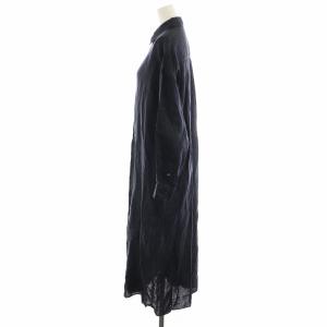 Finamore シャツワンピース 長袖 ロング丈 麻 リネン 40 M 紺 ネイビー