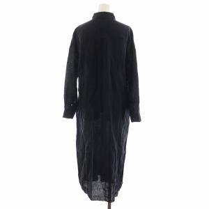 Finamore シャツワンピース 長袖 ロング丈 麻 リネン 40 M 紺 ネイビー