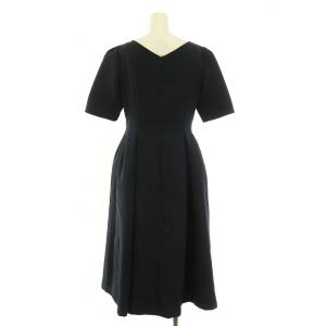 CELFORD トリプルクロスフレアワンピース フレア タック ミモレ ロング 半袖 38 M 紺 ネイビー CWF0184042