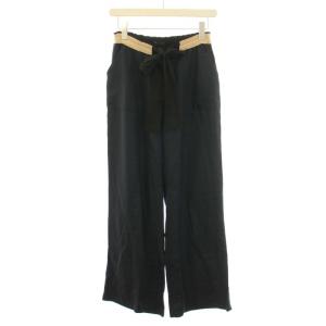 イージーパンツ ワイドパンツ ジップフライ ストレート リボン フリル イーグルロゴ EU38 M 紺 ネイビー ベージュ