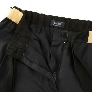ARMANI JEANS イージーパンツ ワイドパンツ ジップフライ ストレート リボン フリル イーグルロゴ EU38 M 紺 ネイビー ベージュ