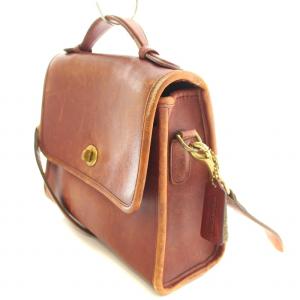 COACH 2WAY ショルダーバッグ ハンドバッグ レザー ターンロック式 ロゴチャーム 茶 ブラウン 9870
