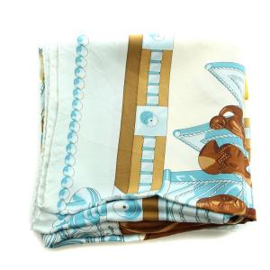 HERMES カレ90 アフリカのスプーン CUILLES D'AFRIQUE スカーフ 総柄 絹 シルク 水色 マルチカラー