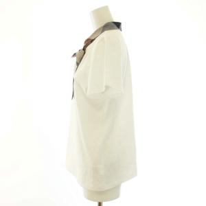 BLUE LABEL CRESTBRIDGE プレーティングシルケット天竺クレストブリッジチェックボウタイカットソー Tシャツ Vネック 半袖 タグ付き 38 M 白 ホワイト