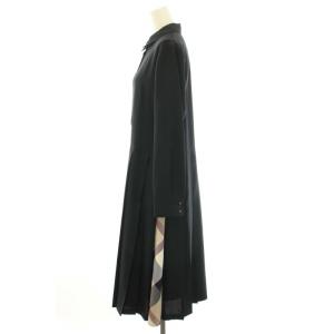 BLUE LABEL CRESTBRIDGE ドレープツイルワンピース ロング スタンダードカラー 長袖 チェック柄 36 ネイビー