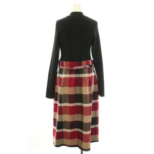 BLUE LABEL CRESTBRIDGE クレストブリッジチェッククロッシングツイルニット ワンピース ひざ丈 ハイネック 長袖 ベルト