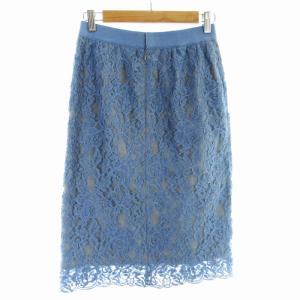 ANAYI フレアスカート ひざ丈 花柄 カットワーク シアー シースルー 36 S 青 ブルー