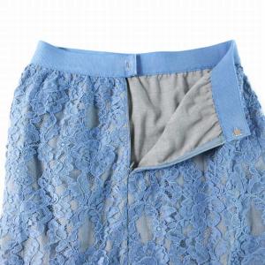 ANAYI フレアスカート ひざ丈 花柄 カットワーク シアー シースルー 36 S 青 ブルー