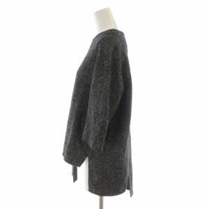 ENFOLD アシンメトリーヘムカットソー 変形 麻 リネン混 ウール 七分袖 36 S 黒 ブラック 3009A330-3060