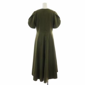 ADORE Vネックアシンメトリーワンピース フレア ロング マキシ テールカット 半袖 36 S カーキ