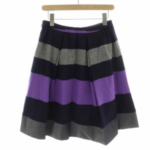 TO BE CHIC フレアスカート ひざ丈 ボーダー ウール 大きいサイズ 切替 44 XL マルチカラー