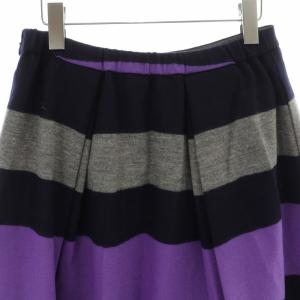 TO BE CHIC フレアスカート ひざ丈 ボーダー ウール 大きいサイズ 切替 44 XL マルチカラー