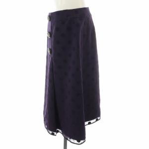 TO BE CHIC フレアスカート ひざ丈 水玉 ドット ビジュー装飾 フロッキープリント シアー 大きいサイズ 44 XL 紫 パープル