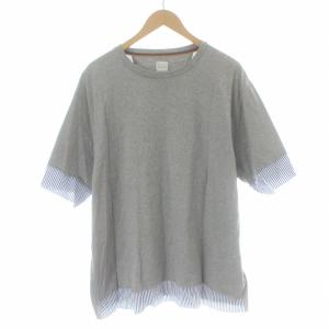 Tシャツ カットソー 切替 ストライプ 半袖 XXL グレー /KL