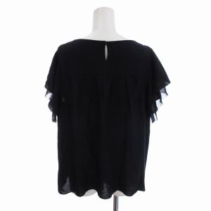 TO BE CHIC シャツ ブラウス クルーネック バックボタン フリル 半袖 44 XL 紺 ネイビー