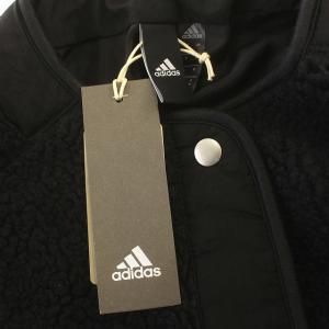adidas ボアコート フリース ノーカラー ロング コート OT L相当 黒 ブラック