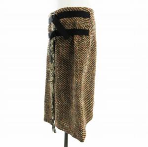 MAX&CO. ラップスカート 台形 ひざ丈 ツイード ベルト 48 3L 茶 ブラウン 赤 レッド