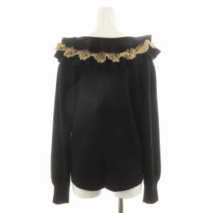 TO BE CHIC タグ付き ニット カーディガン フリル レース 長袖 V XXL 大きいサイズ 黒 ブラック