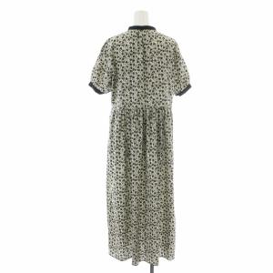 SHIPS エニィ any モノトーンフラワー コンビワンピース ロング マキシ バンドカラー ハーフボタン 花柄 総柄 ギャザー 半袖