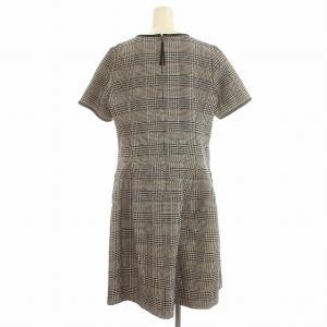 TO BE CHIC ワンピース 半袖 千鳥格子 フレア ヒザ下 大きいサイズ 46 L相当 黒 ベージュ