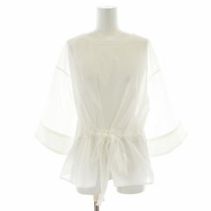 20SS ハイツイストオーガンリボンブラウス シャツ シアー ギャザー プルオーバー 五分袖 38 M 白 ホワイト