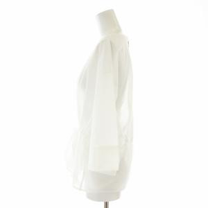 ADORE 20SS ハイツイストオーガンリボンブラウス シャツ シアー ギャザー プルオーバー 五分袖 38 M 白 ホワイト