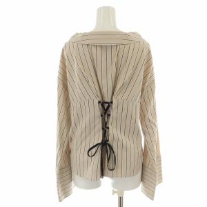 ADORE コンパクトストライプ後ろレースアップブラウス シャツ ワイド袖 長袖 38 M ベージュ 5318110410