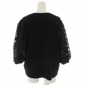 TO BE CHIC ニットシャツ ブラウス カットワーク 花柄 刺繍 大きいサイズ パフスリーブ 五分袖 46 XXL 黒 ブラック