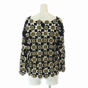 SYBILLA ニット カットソー 長袖 カギ編み 総柄 ウール M 黒 ブラック ベージュ