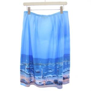agnes b. フレアスカート ひざ丈 転写プリント 40 L 青 ブルー 0594NQ97
