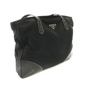 PRADA トートバッグ ハンドバッグ ナイロン レザー 三角ロゴプレート 黒 ブラック