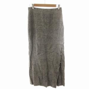 23SS リネンラップタイトスカート ミモレ ロング 麻 チェック 38 M グレー 23060200302020
