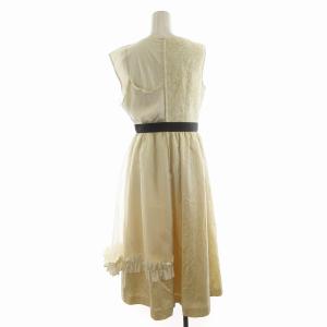 leur logette ノースリーブワンピース フレア ギャザー ミモレ ロング フリル アシンメトリー 変形 レース 切替 フラワーモチーフ Vネック