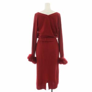 Diagram GRACE CONTINENTAL リブニットワンピース ロング ミモレ フォックスファー ウール混 長袖 36 S 赤 レッド