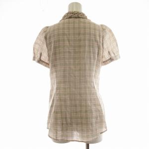 BURBERRY BLUE LABEL シャツ ブラウス 半袖 チェック フリル バルーンスリーブ ロゴ刺繍 38 S ピンク