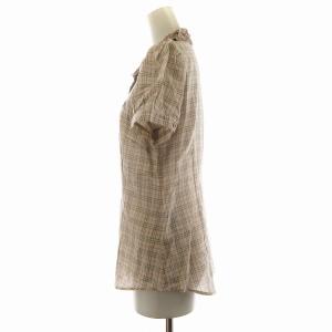 BURBERRY BLUE LABEL シャツ ブラウス 半袖 チェック フリル バルーンスリーブ ロゴ刺繍 38 S ピンク