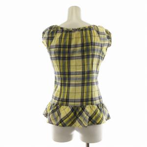 BURBERRY BLUE LABEL シャツ ブラウス フレンチスリーブ チェック フェアリーギャザー フリル ロゴ刺繍 38 S 黄 イエロー