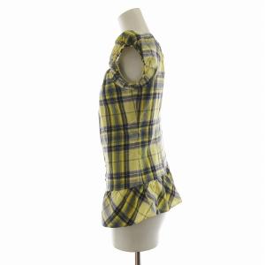 BURBERRY BLUE LABEL シャツ ブラウス フレンチスリーブ チェック フェアリーギャザー フリル ロゴ刺繍 38 S 黄 イエロー