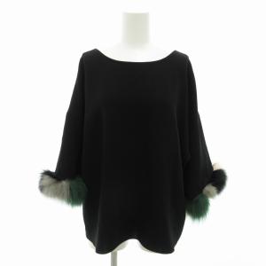 カットソー ブラウス 袖フォックスファー フリル 長袖 36 S 黒 ブラック