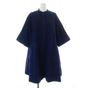Pheeta シャツワンピース フレア ミモレ ロング 七分袖 バンドカラー ピンタック コットン 1 S 紺 ネイビー IF-PH20SS-1