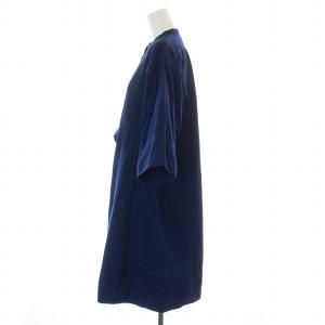 UNITED ARROWS Pheeta シャツワンピース フレア ミモレ ロング 七分袖 バンドカラー ピンタック コットン 1 S 紺 ネイビー IF-PH20SS-1