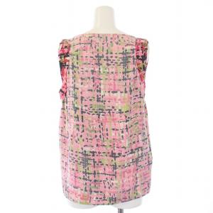 YVES SAINT LAURENT シャツ ブラウス ノースリーブ 総柄 シルク イタリア製 38 S ピンク