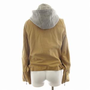 BARNEYS NEW YORK レザージャケット 革ジャン フェイクレイヤード フーディー 羊革 袖ジップ ダブルジップ 40 S ベージュ グレー