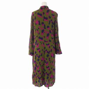 MAX&CO. シャツワンピース ロング 長袖 総柄 38 S 緑 グリーン 紺 ネイビー