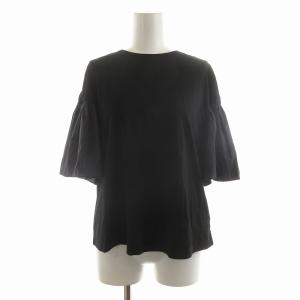 UNITED ARROWS コンビフリルスリーブカットソー シャツ ブラウス 七分袖 袖フレア F 黒 ブラック 1517-222-2490