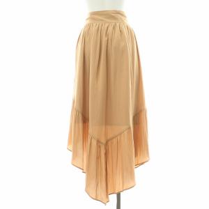 ELIN タグ付き フレアスカート ギャザー フロントリボン ミモレ ロング XS 茶 ブラウン