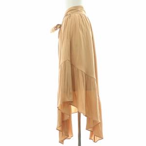 ELIN タグ付き フレアスカート ギャザー フロントリボン ミモレ ロング XS 茶 ブラウン