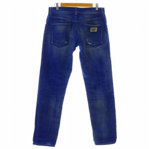 DOLCE&GABBANA 12 デニムパンツ ジーンズ テーパード ジップフライ ダメージ加工 48 M インディゴブルー